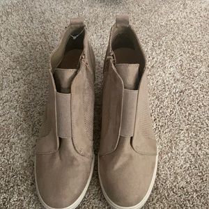 Tan suede wedge sneakers